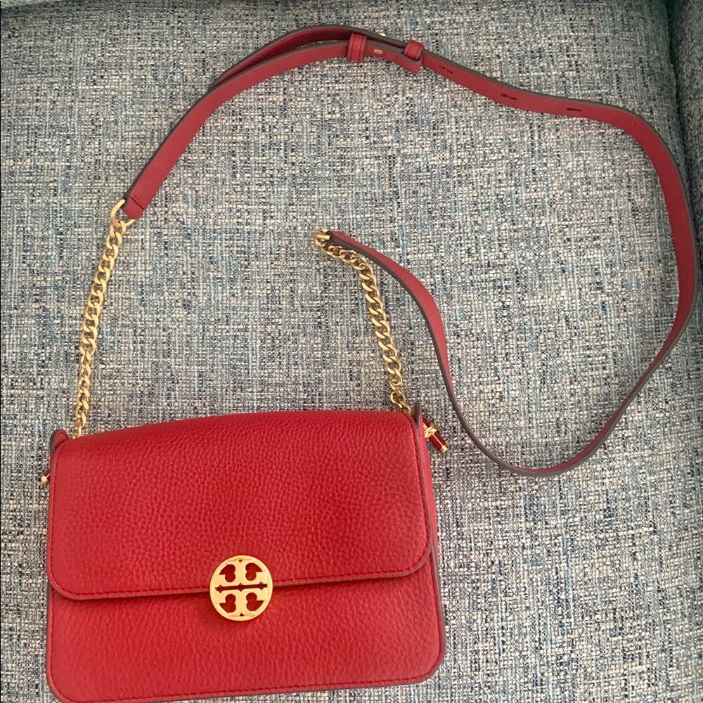 Tory Burch Chelsea Pebble Leather Crossbody Red